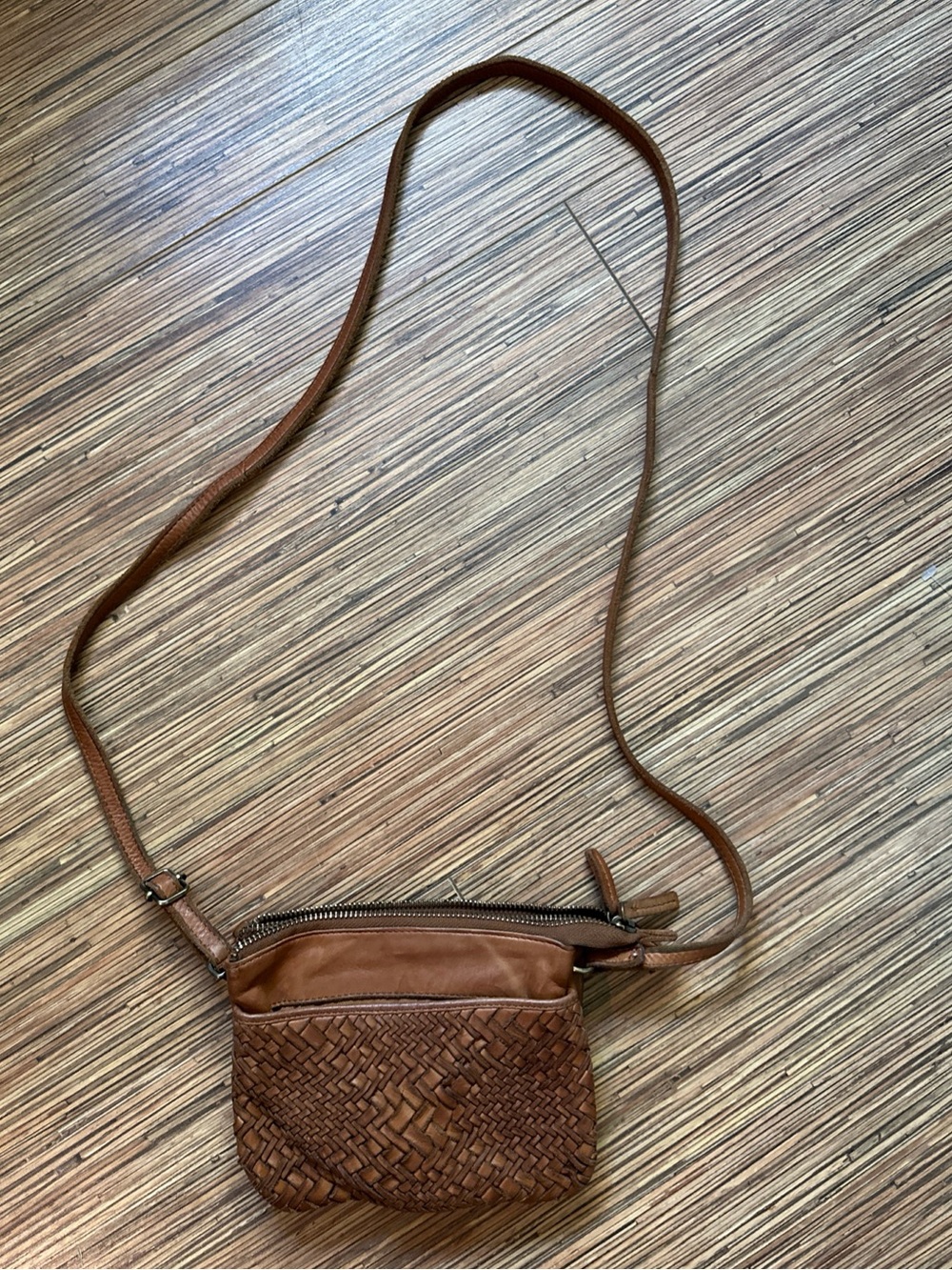 Woven Leather Crossbody Bag - Brown